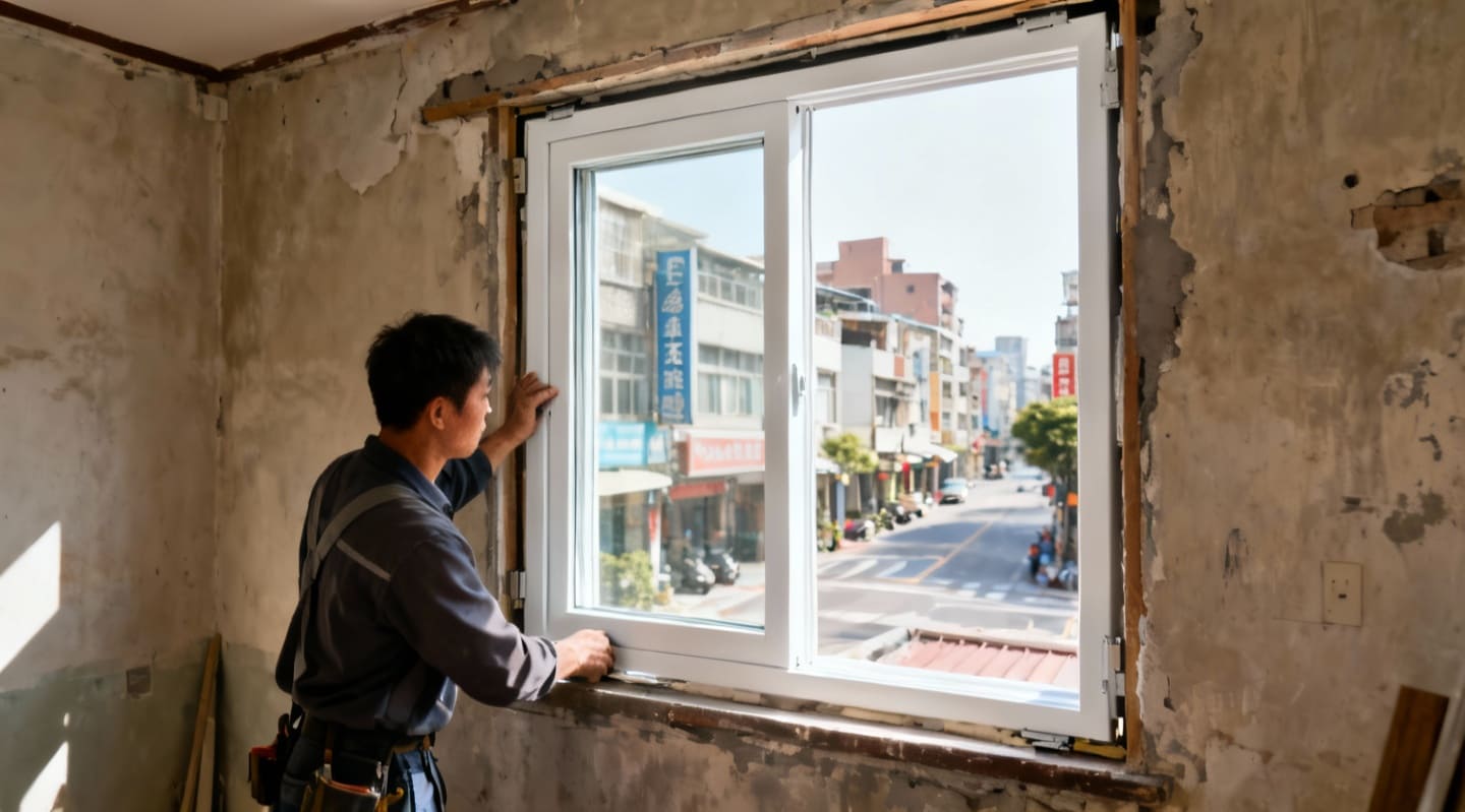 高雄舊屋翻新中，師傅正在安裝新的氣密窗.jpg